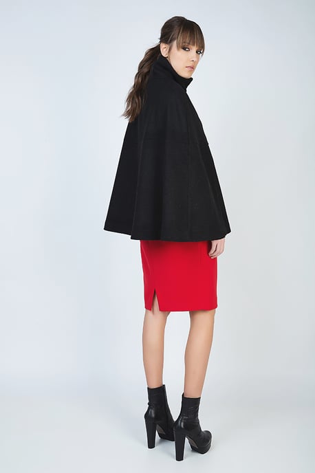 Black Winter Cape in Woven Fabric