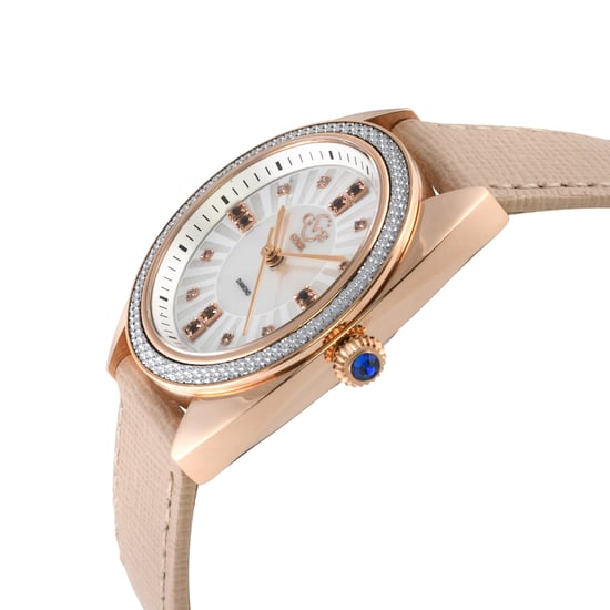 GV2 Women's Palermo Diamond Swiss Quartz MOP Blue Dial, Genuine Tan Handmade Leather Watch