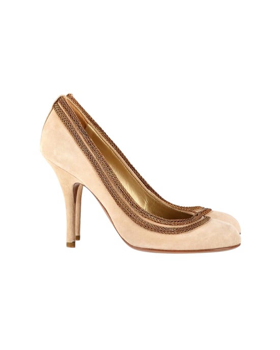 Sergio Rossi Pumps mit Ketten-Details aus beigem Wildleder - Image 1