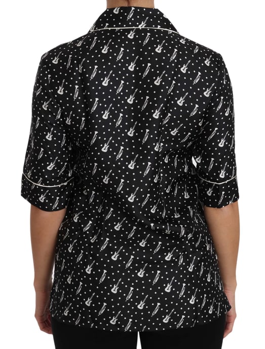 Dolce & Gabbana Damen Seidenhemd mit schwarzem Gitarren- und Trompetendruck - Image 3