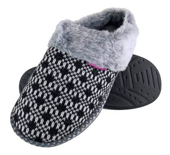 Dunlop - Damen niedlich kuschelig Plüsch Memory Foam gestrickt Hausschuhe mit offenen Rücken Mules - Image 1
