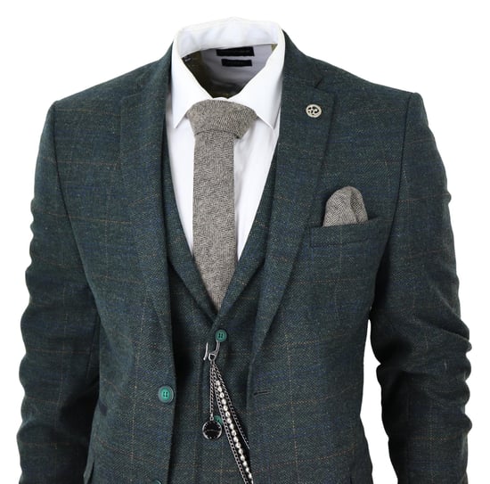 Herren 3-teiliges Wollanzug Olivgrün Tweed Karo Peaky Blinders 1920 Gatsby Formal - Image 3