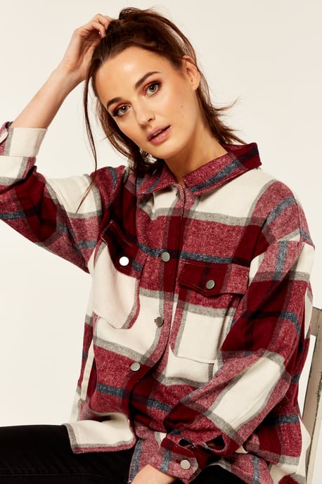 Check Oversized Pocket Detail Shacket