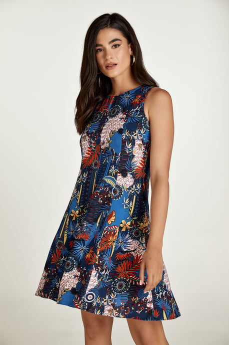 Cloche-Kleid mit Blumendruck in Marineblau - Image 4