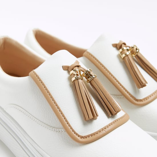 River Island Womens Trainers White Tassel Faux Leather Plimsols