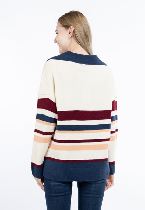 Dreimaster Strickpullover Damen Wollweiss Mehrfarbig - Image 4