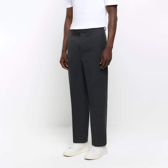 River Island Mens Smart Trousers Grey Tapered Fit Flannel