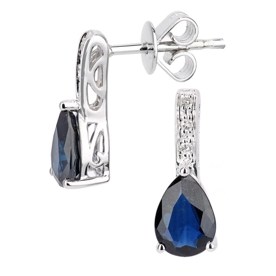 9ct White Gold Diamond and Sapphire Gemstone Teardrop Cut Drop Earrings