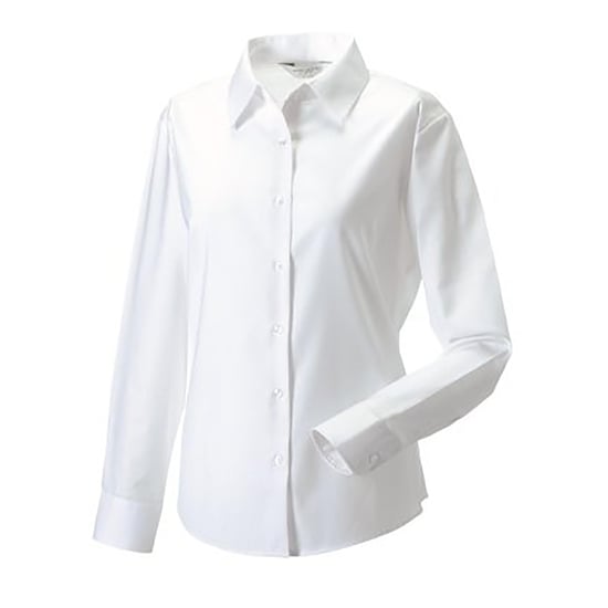 Russell Collection Easy Care Oxford Bluse, Langarm (Weiß) - Image 2