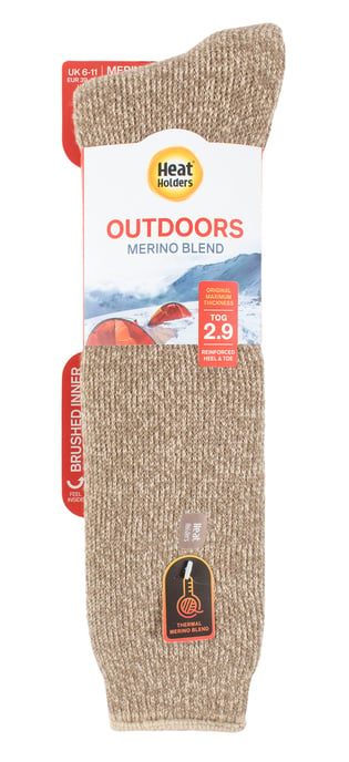 Heat Holders - Mens Long Leg Outdoor Merino Wool Thermal Socks with Reinforced Heel and Toe for Winter - Oatmeal - Image 2
