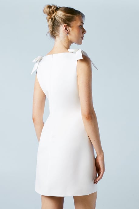 Structured Satin Bow Detail Bridal Mini Dress