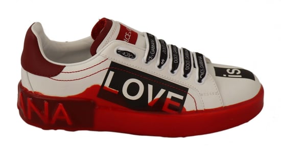 Dolce & Gabbana Women's White Red Portofino Love Print Leather Sneakers Shoes