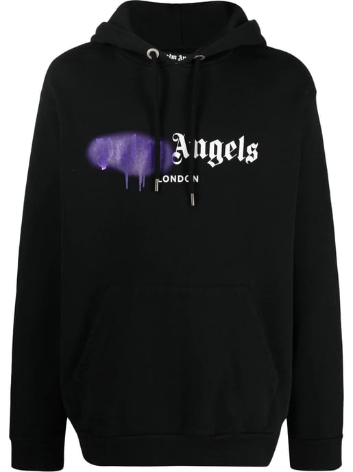 Palm Angels London Lila Sprühlogo Hoodie Schwarz - Image 1