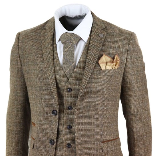 Herren 3-teiliges braunes Tweedkaromuster Vintage Retro Anzug - Image 5