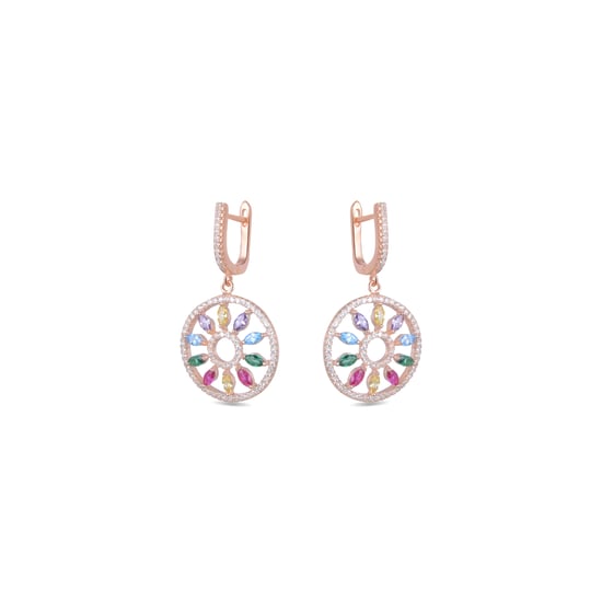Luxus-Ohrringe mit katalanischem Mobel-Verschluss aus 925er Sterlingsilber und mehrfarbigen Zirkonia mit 18 kt Roségold plattiert - Image 2