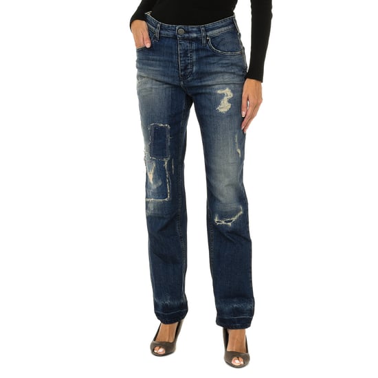 Women's long worn and torn effect denim pants 6Y5990-5D3UZ
