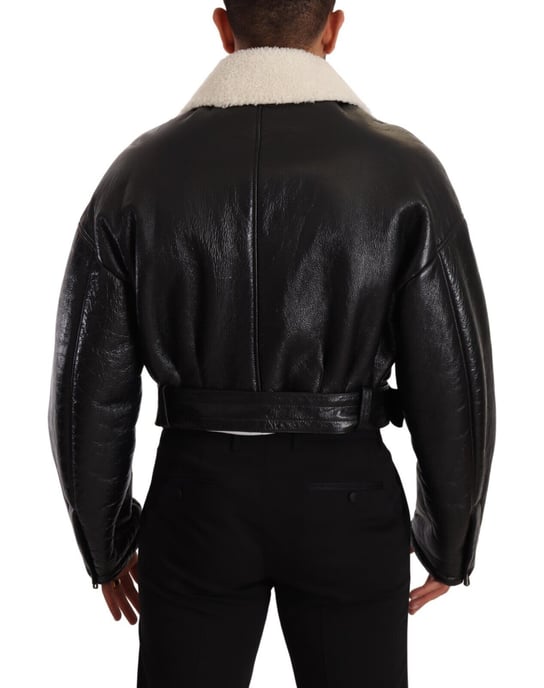 Dolce & Gabbana Herren schwarze Leder-Schaffell-Bikerjacke - Image 3