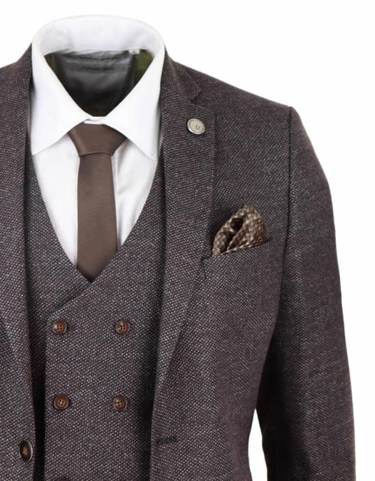 Herren Braun Wolle 3-teiliger Anzug Doppelt Knopf Tweed Peaky Blinders 1920 - Image 5