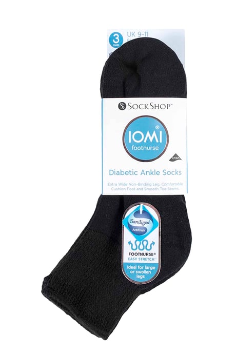 IOMI - 3 Paar Baumwolle gepolstert diabetischen Socken für geschwollene Füße und Beine - Schwarz - Image 2