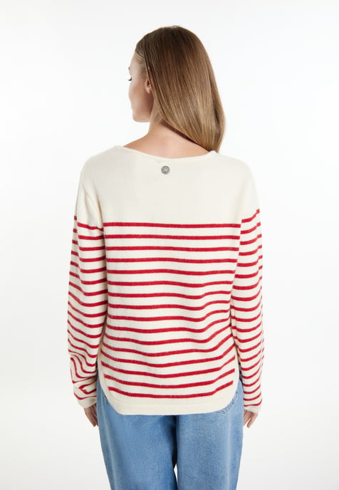 Dreimaster Strickpullover Damen Wollweiss Rot - Image 4