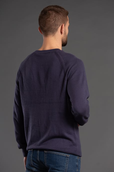 Blue Crew Neck Textured Jumper