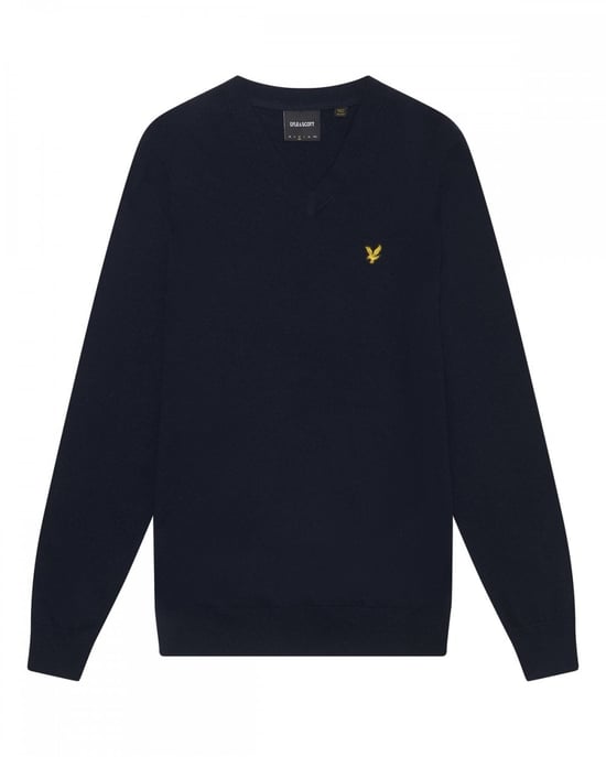 Lyle & Scott � Pullover aus Baumwollmerinowolle mit V-Ausschnitt, Marineblau - Image 1