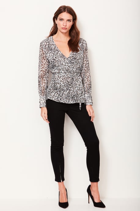 White Leopard Print Wrap Top