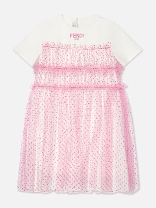Fendi Girls Logo Tulle Dress in Pink