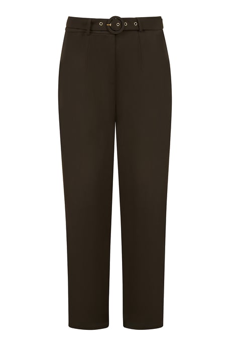 Black Straight Leg Crepe Trousers With Belt