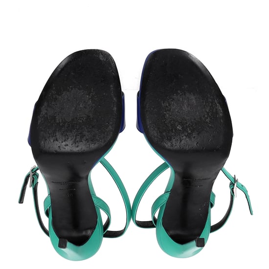 Saint Laurent Jane Fußriemen Absatzsandalen aus grünem und blauem Leder - Image 6