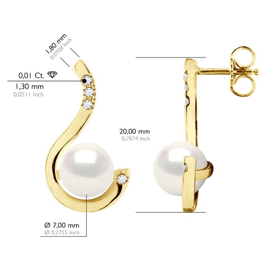 Ohrringe Prestige – Diamanten 0,08 ct – Qualität HSI – Weißgold – echte Süßwasser-Zuchtperlen rund 7–8 mm - Image 2