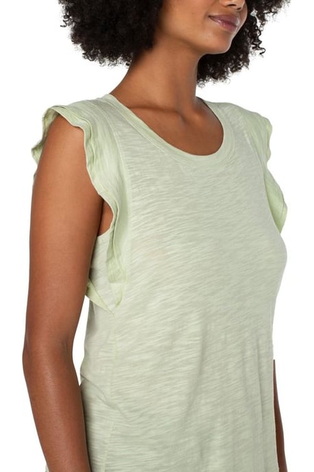 Double Layer Flutter Sleeve Slub Knit To Celadon