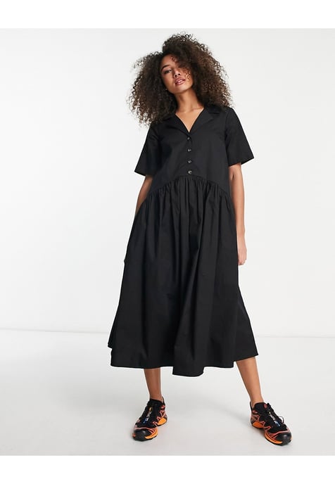 ASOS DESIGN twill collared button midi smock dress in black