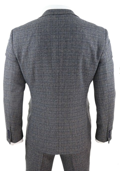 Herren 3-Teiliges Marineblaues Tweed-Karomuster Vintage Retro Anzug - Image 3