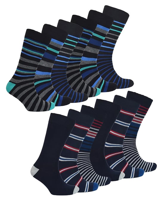 12 Paar Multipack Herren Bambus Socken | Neuheit Multicolor gepolstert lustiges Design Crew Socken - sortiert - Image 1