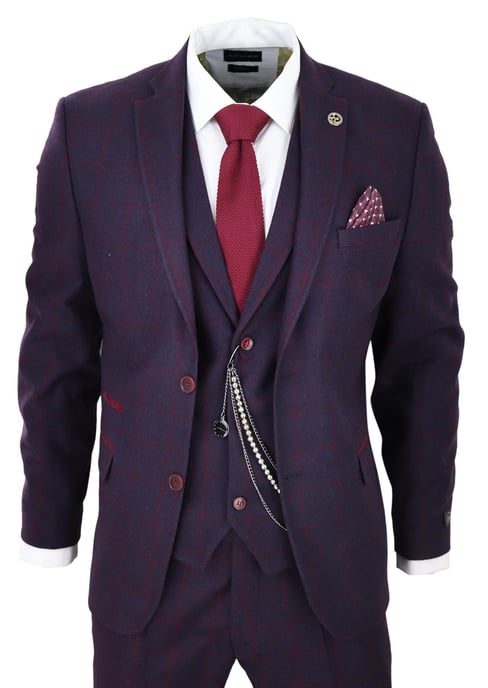 Herren 3-teiliger Tweed-Anzug Pflaume Lila Karomuster Peaky Blinders Klassisch 1920 Gatsby - Image 1