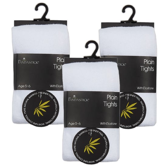 3 Paar Multipack Mädchen Bambus Schulstrumpfhosen | Socken Snob | Fußende weiche einfarbige Strumpfhosen in Schwarz, Grau, Weiß, Marineblau - Weiß - Image 2