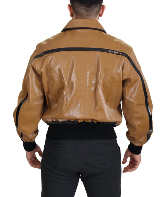 Dolce & Gabbana Dunkelcamel Baumwolle Vollzip Blouson Herrenjacke - Image 3
