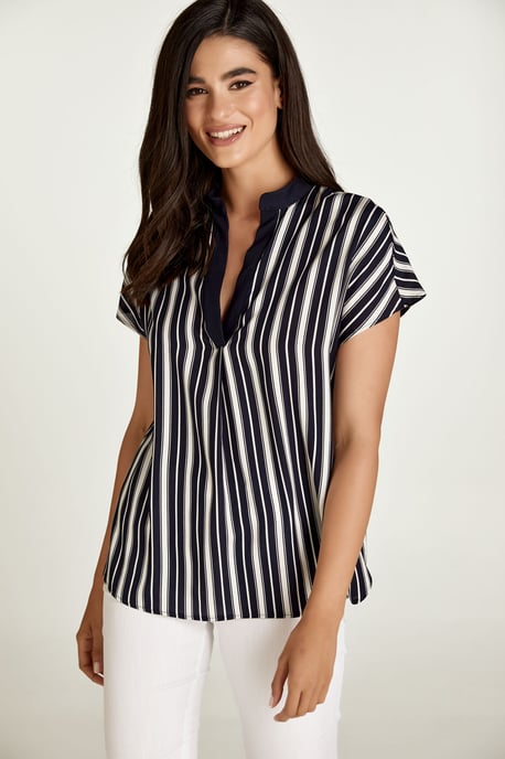 Sleeveless Blue and White Striped Top