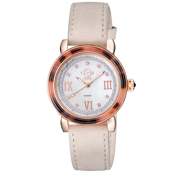 GV2 Women's Marsala Tortoise Swiss Quartz Diamond Mother Of Pearl Dial, Tan Suede Watch Watch