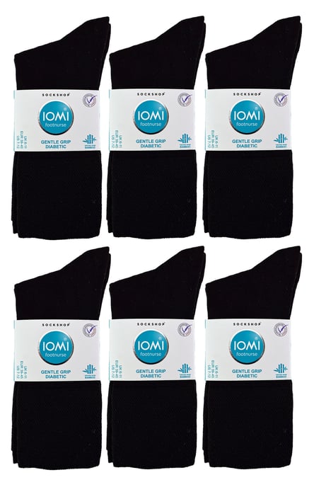 IOMI - 12 Paar Multipack Herren Diabetiker Bambus Socken | Extra breite nahtlose Socken mit nicht elastischen sanften Grip Top - Schwarz - Image 2
