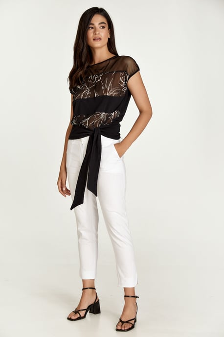 Black Floral Print Top with Ties