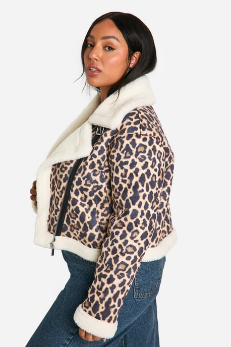 Plus Leopard Oversized Aviator Coat