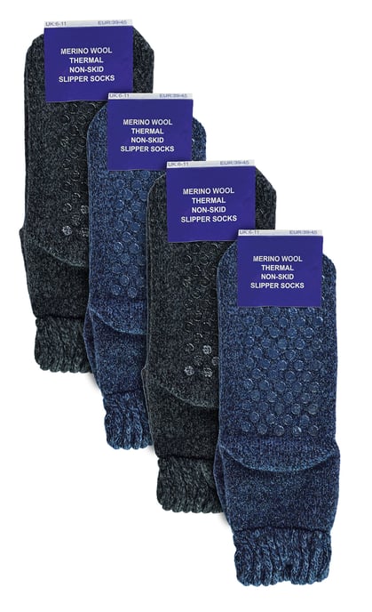 Socken Snob - 4 Paar Herren Merino Wolle Slipper Warm Dicke Socken - Assorted - Image 2