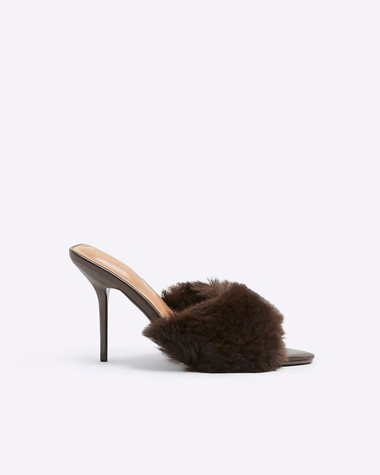 River Island Womens Heeled Mules Brown Faux Fur