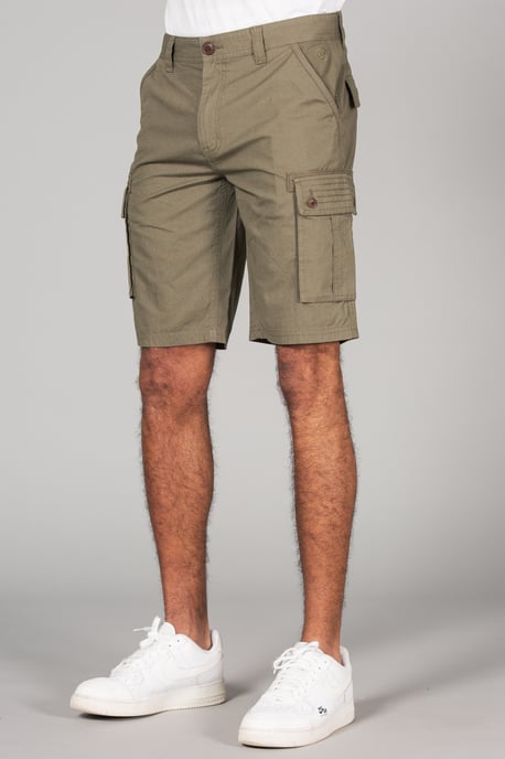 Olive Cotton Cargo-Style Short With Pockets