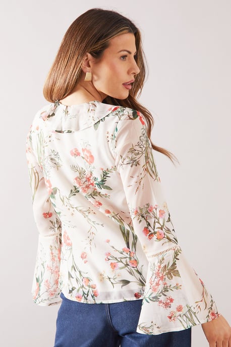 Floral Lace Trim Ruffle Blouse