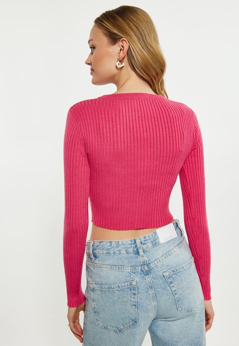 Mymo kurze Strickjacke Damen Rosa - Image 5