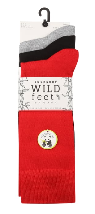 Wildfeet - 3 Paires Homme Chaussettes Bambou Mi-mollet Costume Unies - Rouge / Gris - Image 2