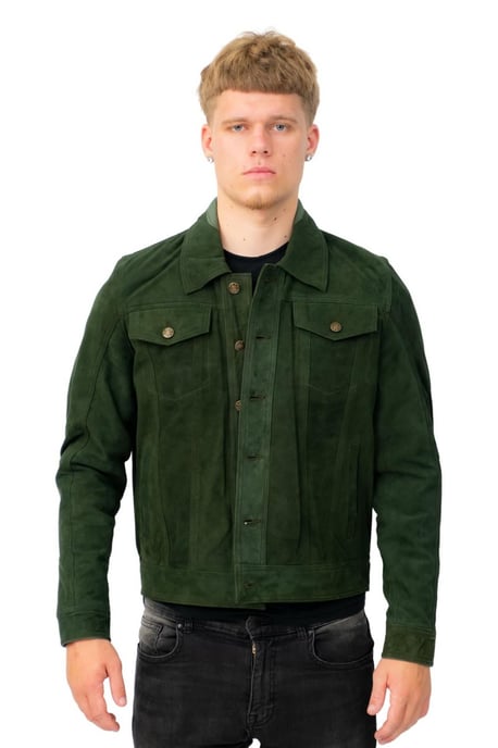 Mens Goat Suede Leather Trucker Jacket-Taraz